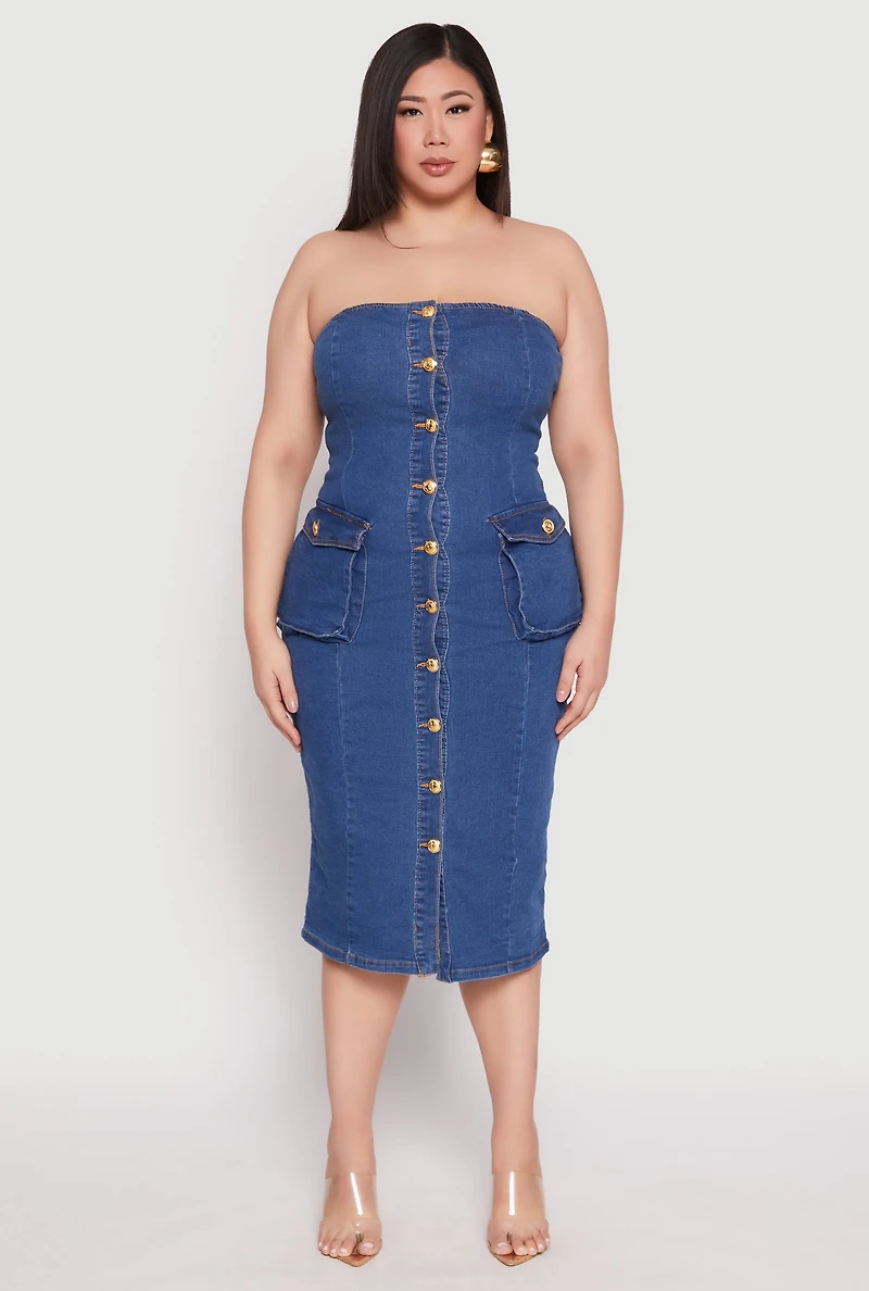 Plus Daisy Denim Tube Dress