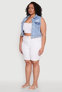 Womens Plus Size WAX Distressed Denim Vest, Blue, Size 3X