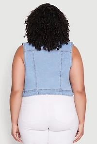Womens Plus Size WAX Distressed Denim Vest, Blue, Size 2X