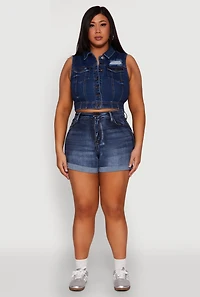 Womens Plus WAX Distressed Denim Vest, Blue,