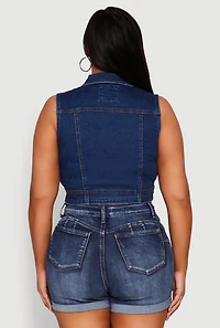 Womens Plus WAX Distressed Denim Vest, Blue,