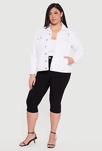 Plus Distressed Button Front Jean Jacket