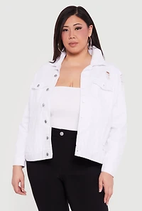 Plus Distressed Button Front Jean Jacket