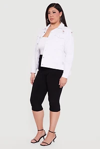 Plus Distressed Button Front Jean Jacket