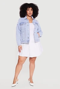 Plus Distressed Button Front Jean Jacket