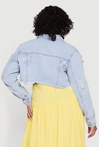 Plus Almost Famous Cropped Frayed Hem Denim Jacket