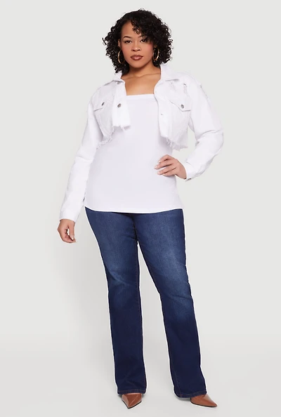 Plus Almost Famous Cropped Frayed Hem Denim Jacket