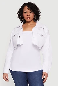 Plus Almost Famous Cropped Frayed Hem Denim Jacket