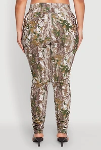 Womens Plus Size Printed Pattern Stacked Pants, Green, Size 3X