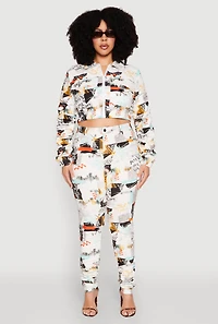 Plus Printed Pattern Stacked Pants