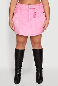 Womens Plus Size Spoon Jeans Mineral Wash Pintuck Skirt, Pink, Size 1X