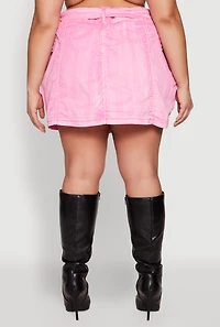 Womens Plus Size Spoon Jeans Mineral Wash Pintuck Skirt, Pink, Size 2X