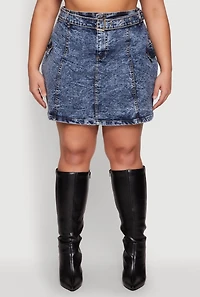 Womens Plus Spoon Jeans Mineral Wash Pintuck Skirt,