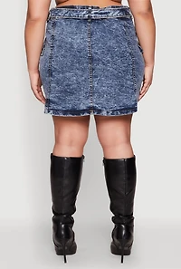 Womens Plus Spoon Jeans Mineral Wash Pintuck Skirt,