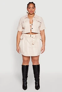 Womens Plus Size Spoon Jeans Acid Wash Cropped Jacket, Beige, Size 1X