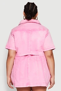 Womens Plus Size Spoon Jeans Acid Wash Cropped Jacket, Pink, Size 1X