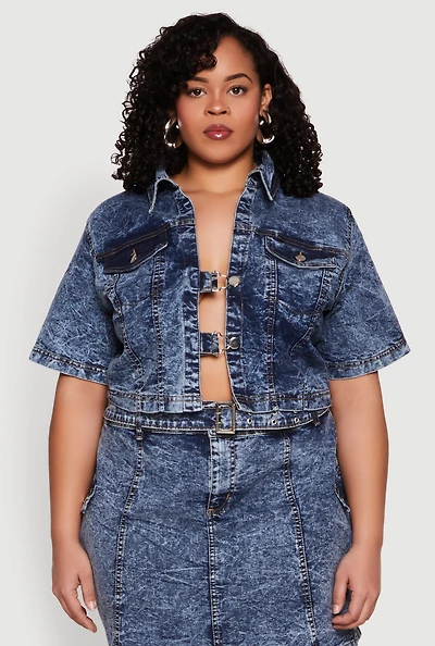 Plus Spoon Jeans Acid Wash Cropped Jacket