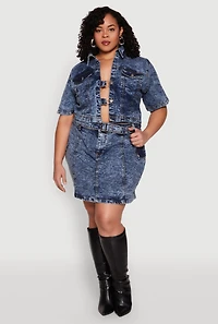 Plus Spoon Jeans Acid Wash Cropped Jacket