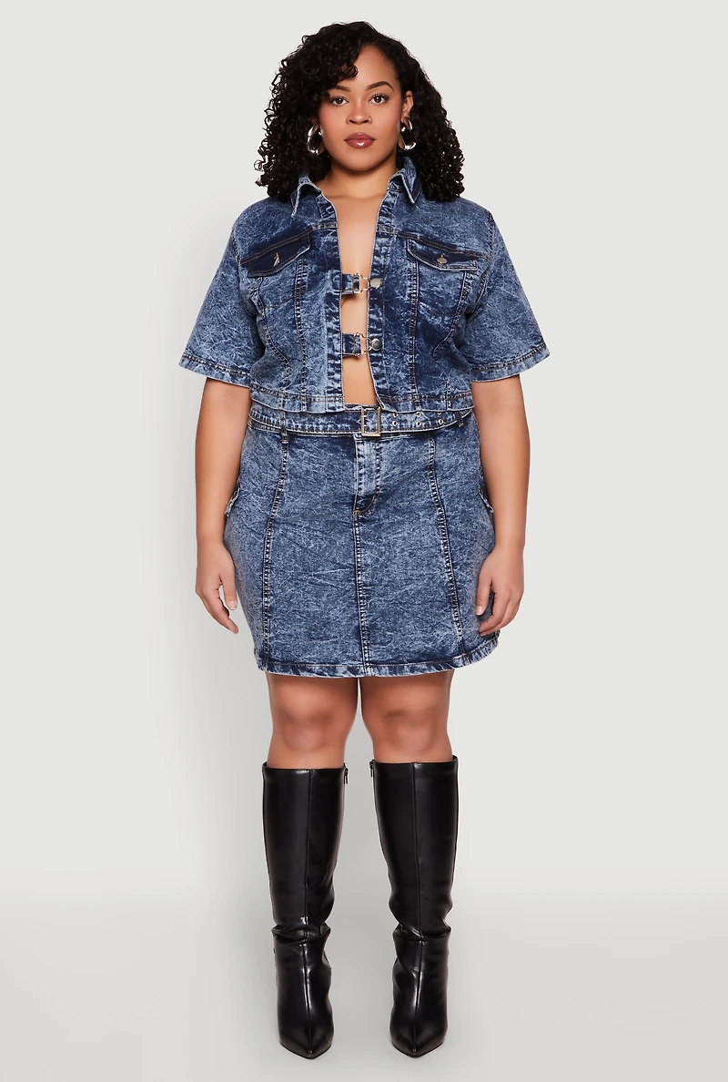 Plus Spoon Jeans Acid Wash Cropped Jacket