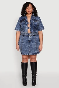 Plus Spoon Jeans Acid Wash Cropped Jacket