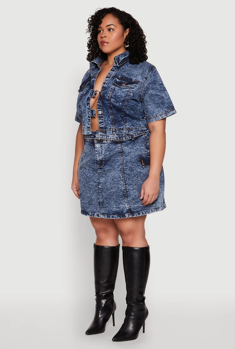 Plus Spoon Jeans Acid Wash Cropped Jacket