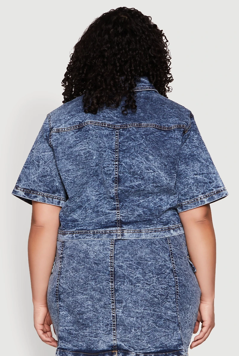 Plus Spoon Jeans Acid Wash Cropped Jacket