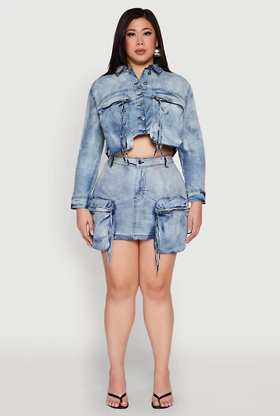 Womens Plus Spoon Jeans Oversized Cargo Pocket Skirt, Blue,
