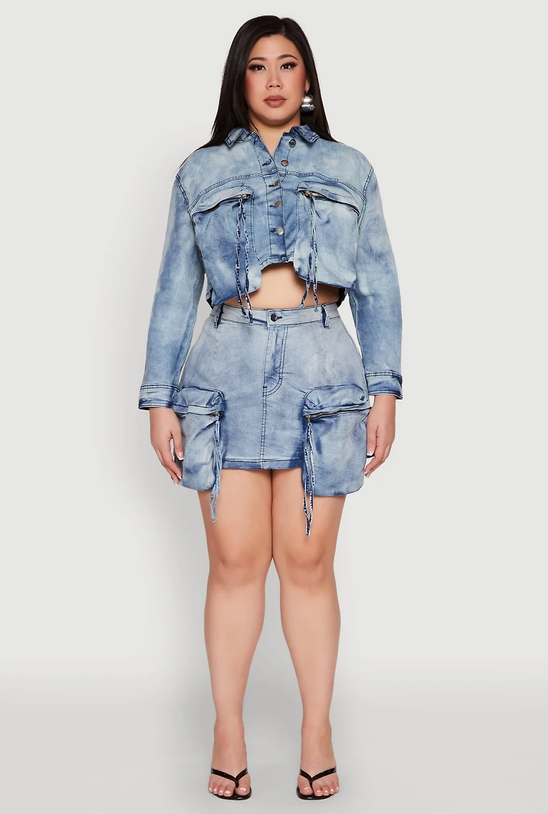 Womens Plus Size Spoon Jeans Oversized Cargo Pocket Skirt, Blue, Size 1X