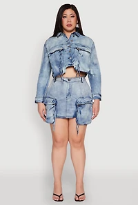 Womens Plus Size Spoon Jeans Oversized Cargo Pocket Skirt, Blue, Size 1X