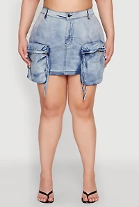 Womens Plus Size Spoon Jeans Oversized Cargo Pocket Skirt, Blue, Size 1X