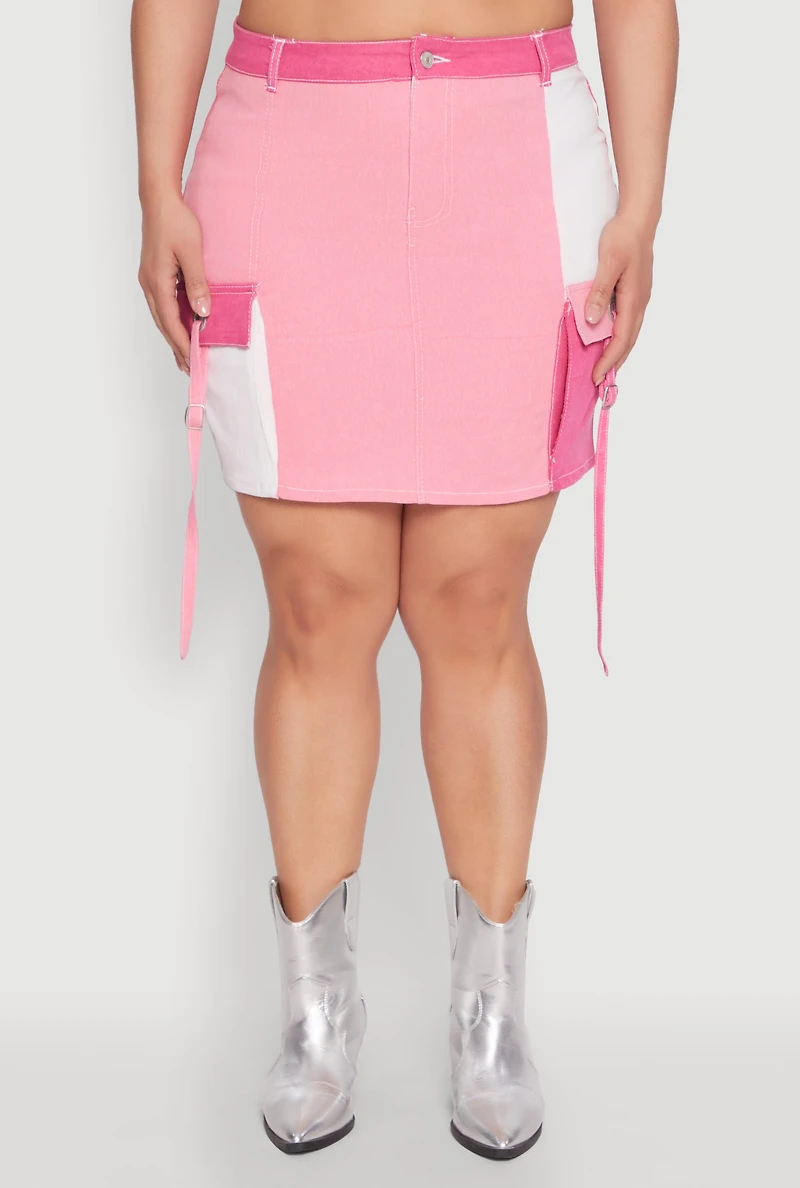 Plus Color Block Denim Skirt