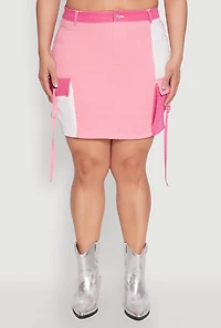 Plus Color Block Denim Skirt