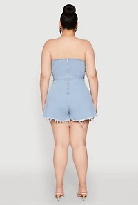 Womens Plus Size Daisy Strapless Lace Up Denim Romper, Blue, Size 3X