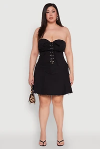 Womens Plus Daisy Denim Lace Up Corset Dress,