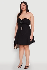 Womens Plus Daisy Denim Lace Up Corset Dress,