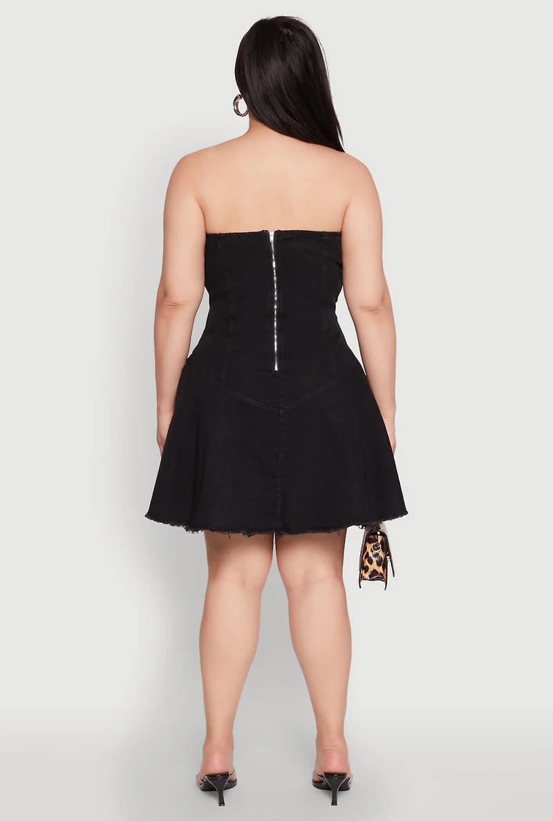 Womens Plus Size Daisy Denim Lace Up Corset Dress, Black, Size 3X