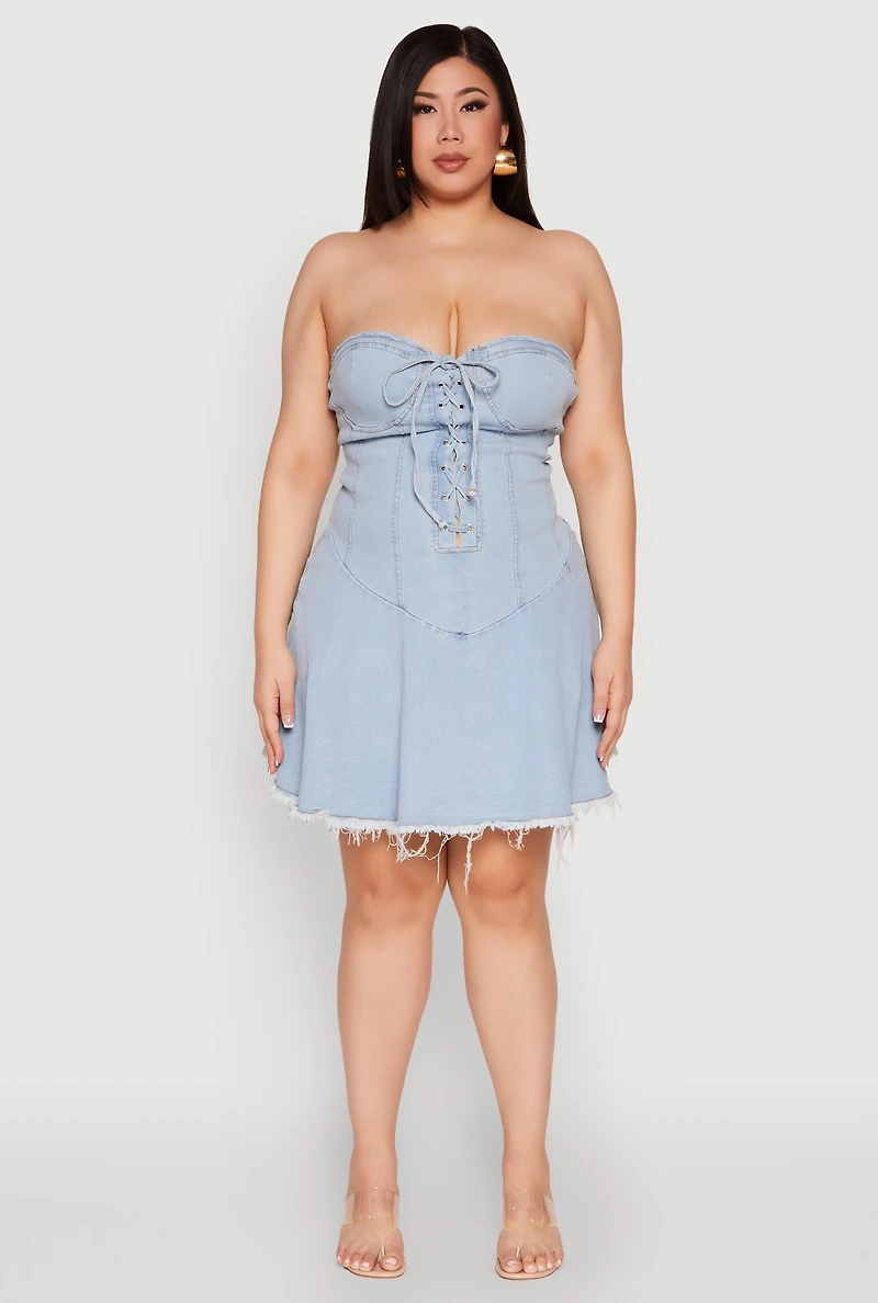 Plus Daisy Denim Lace Up Corset Dress
