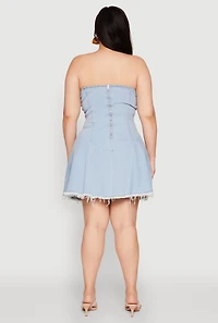 Womens Plus Size Daisy Denim Lace Up Corset Dress, Blue, Size 1X