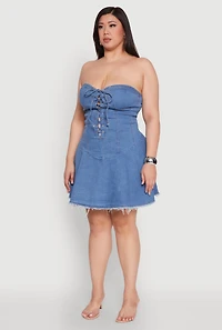 Womens Plus Size Daisy Denim Lace Up Corset Dress, Blue, Size 3X