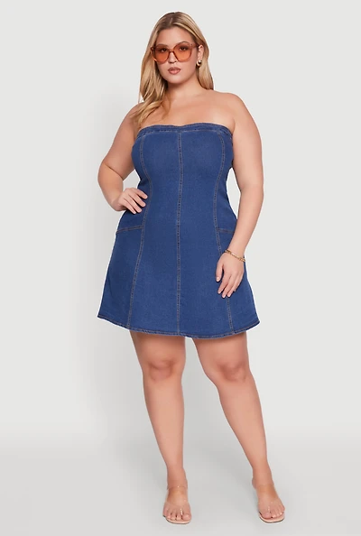 Plus Daisy Strapless Denim Skater Dress