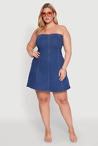 Plus Daisy Strapless Denim Skater Dress