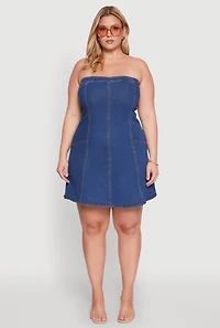 Plus Daisy Strapless Denim Skater Dress