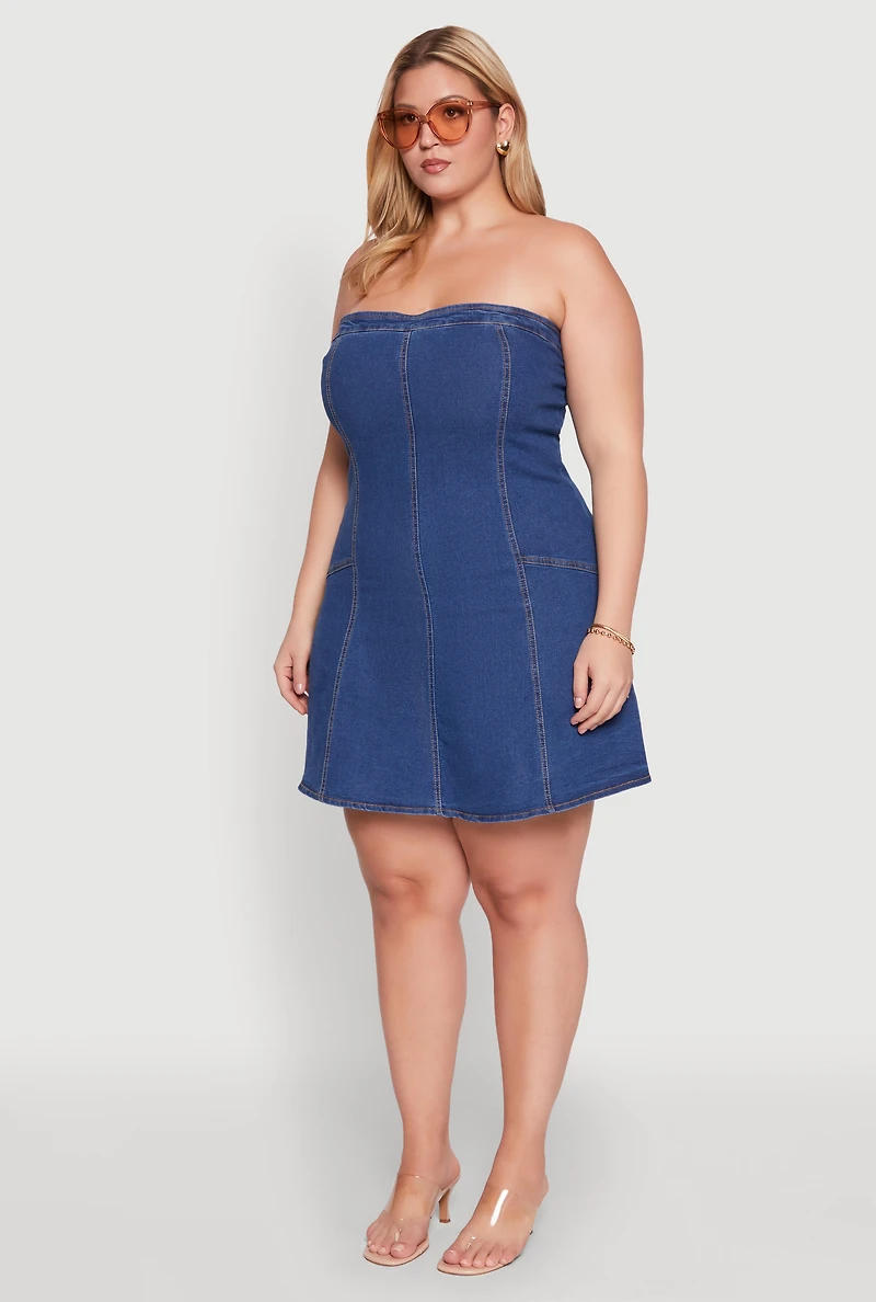 Plus Daisy Strapless Denim Skater Dress