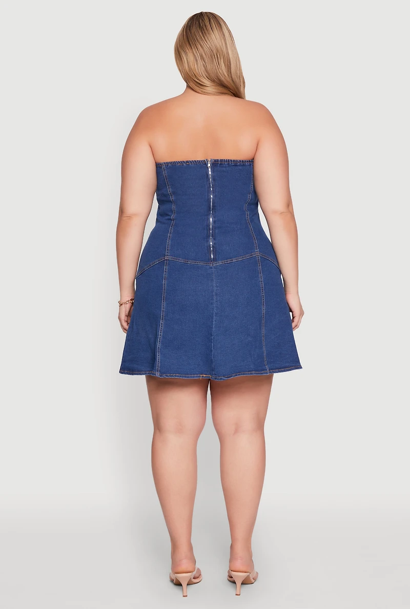Plus Daisy Strapless Denim Skater Dress