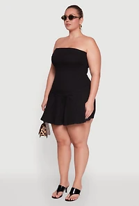Womens Plus Daisy Denim Strapless Skort Romper with Zip Back,