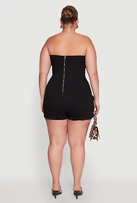 Womens Plus Size Daisy Denim Strapless Skort Romper with Zip Back, Black, Size 2X