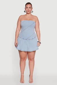 Plus Daisy Denim Strapless Skort Romper with Zip Back