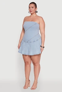 Womens Plus Size Daisy Denim Strapless Skort Romper with Zip Back, Blue, Size 2X