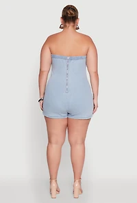 Womens Plus Size Daisy Denim Strapless Skort Romper with Zip Back, Blue, Size 2X