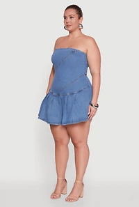 Womens Plus Size Daisy Denim Strapless Skort Romper with Zip Back, Blue, Size 3X
